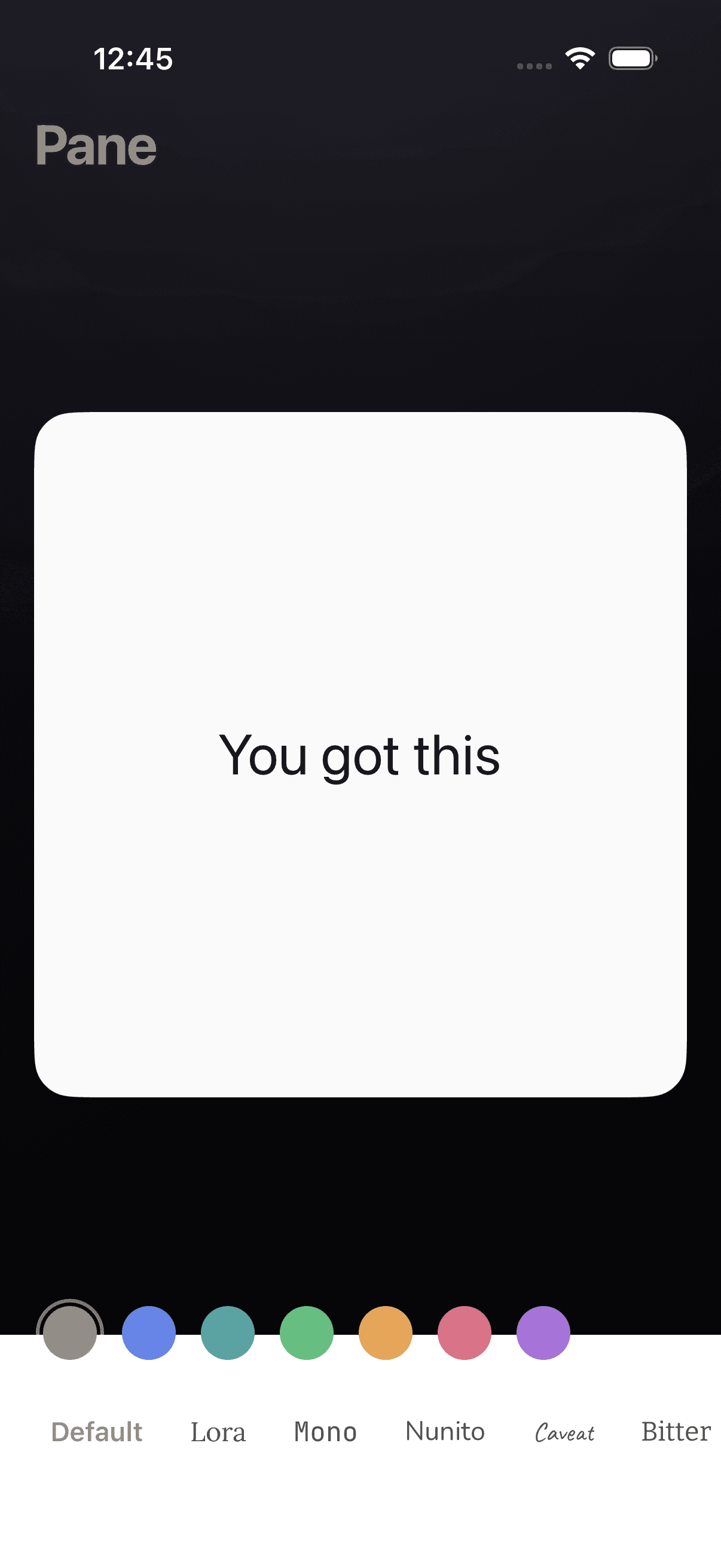Pane app shown on iPhone simulator
